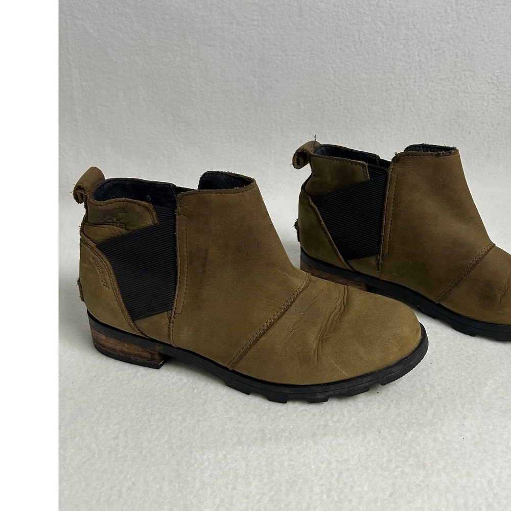 Sorel Emelie Chelsea Waterproof Leather Boots Womens 7 Major Brown NL2671-245